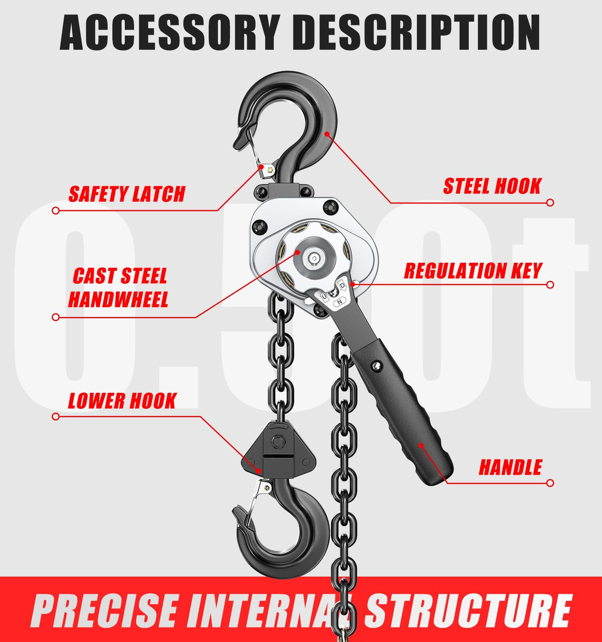 HUGOASIS Mini Lever Hoist 1/2 TON 1100 LBS Capacity 10FT Lift, Portable Aluminum Ratchet Chain Hoist with G80 Alloy Steel Chain, Dual Brake Hand Chain Puller for Lifting & Pulling,Silver