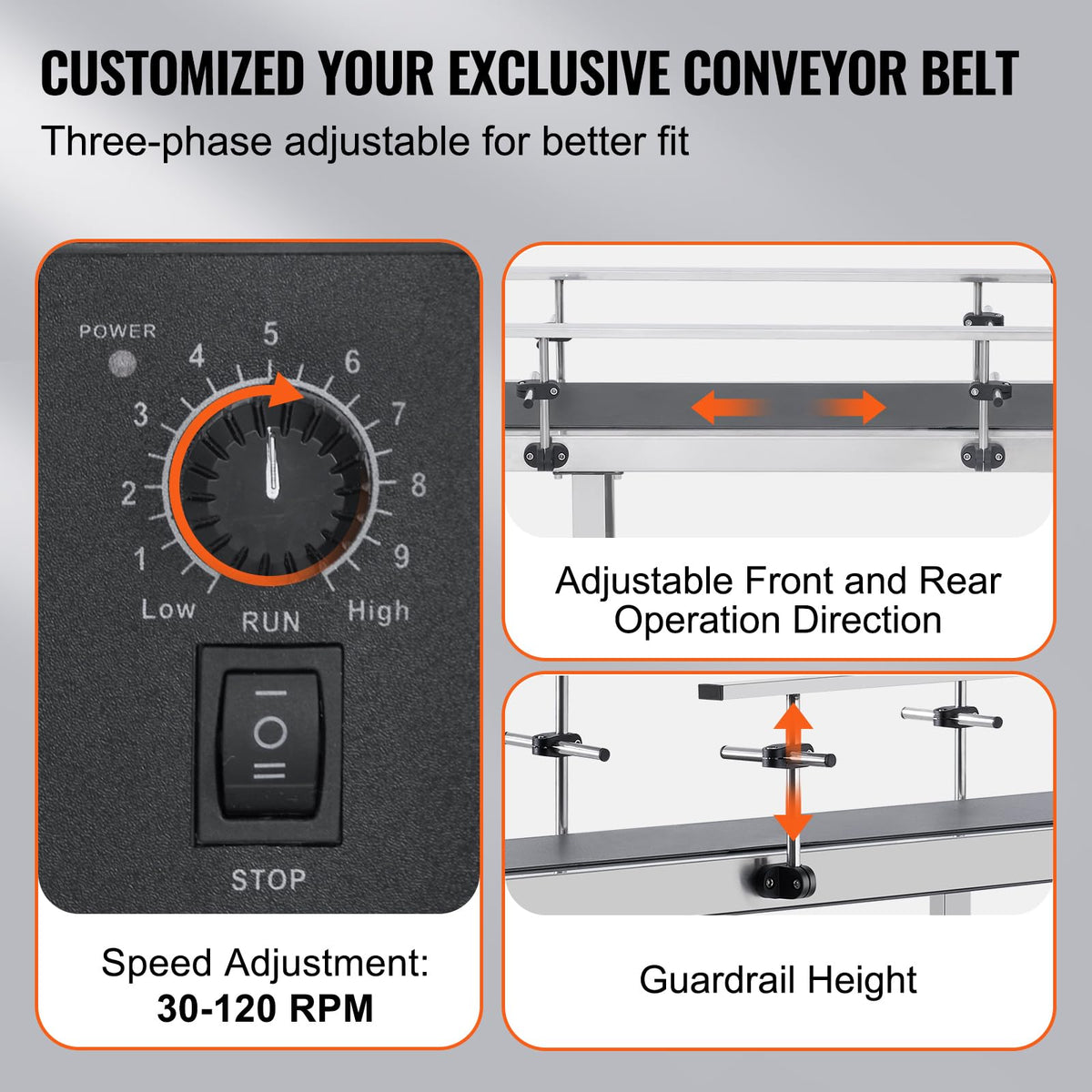 VEVOR Belt Conveyor, 59 x 15.7 inch ConveyorTable, Heavy Duty Stainless Steel Motorized BeltConveyor for Inkjet Coding Applications Powered PVCBelt Anti-Static Adjustable Speed (Double Guardrail)