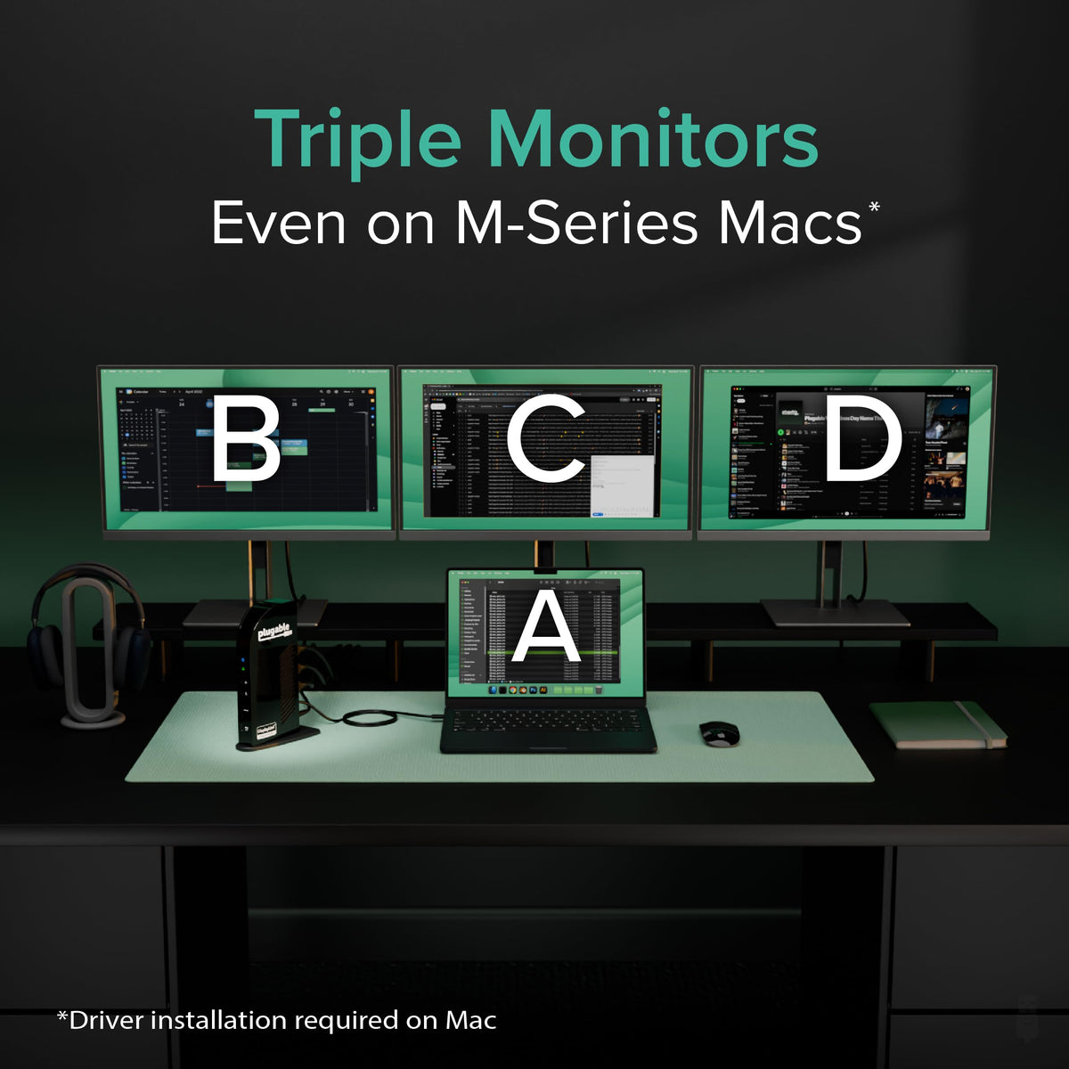 Plugable USB-C Triple Monitor Docking Station: 13-in-1 Laptop Dock with 100W Charging for Mac (DisplayLink Driver Required), Windows, Chrome, 3 HDMI, Gigabit Ethernet, SD, USB-C 20W, 4 USB - UD-ULTCDL