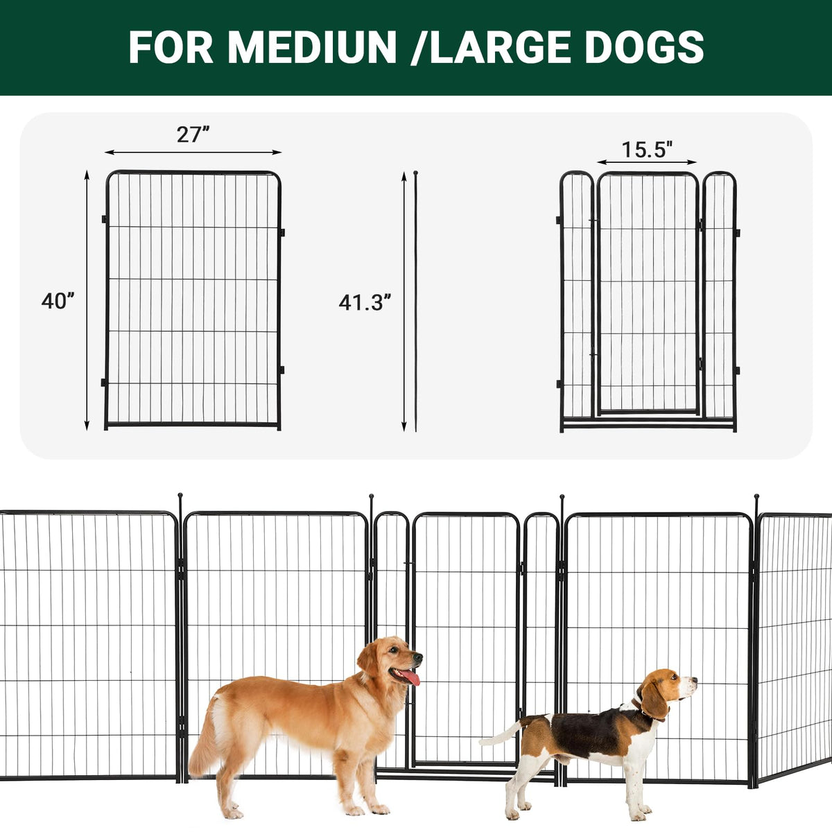 IDEALHOUSE Dog Playpen – 40" h 8-Panel Heavy Duty Metal Pet Exercise Pen for Indoor/Outdoor Use, Wide Door with Low Threshold, Portable Puppy Enclosure for RV, Camping, Garden, Yard
