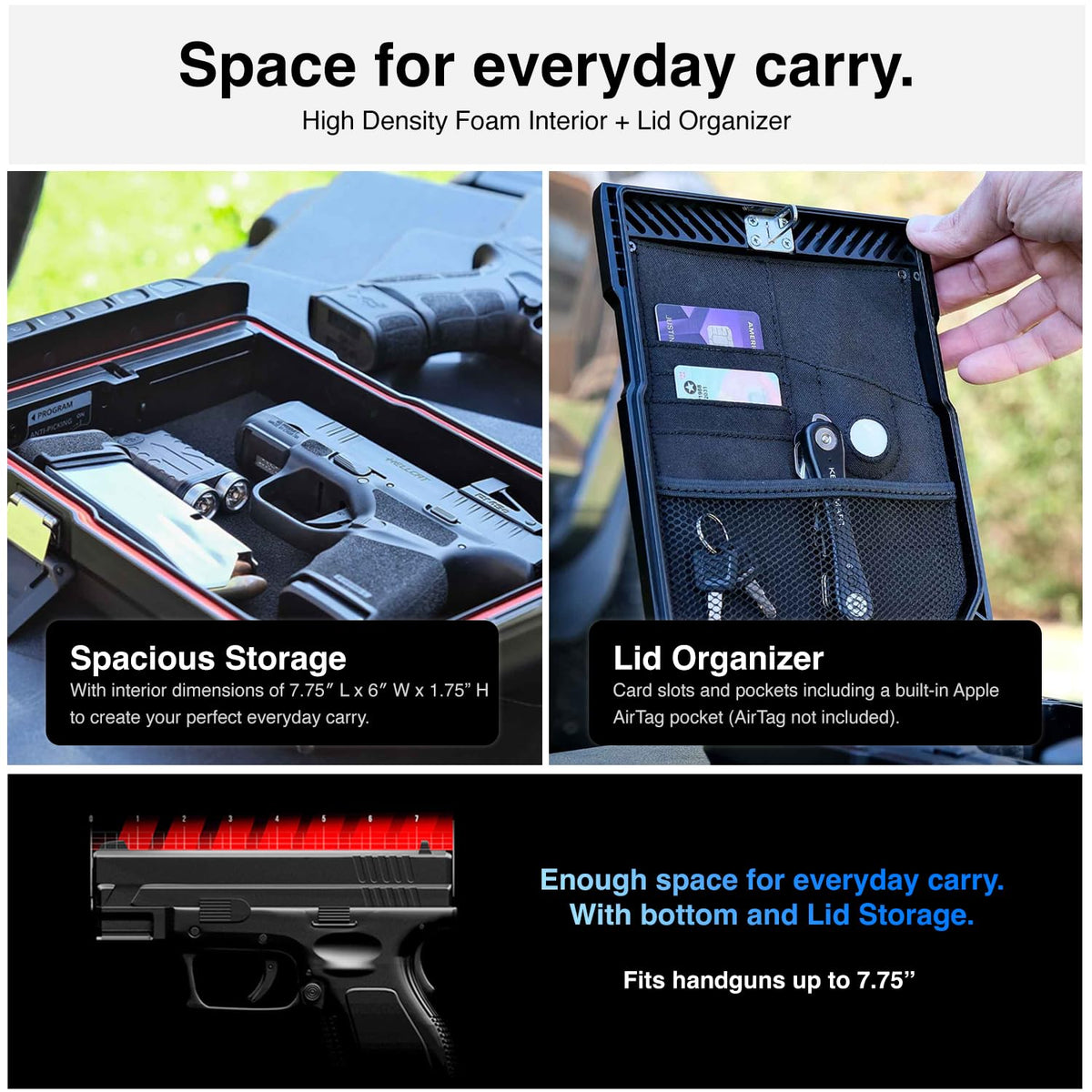 VAULTEK LifePod 10 Compact Lockable Weatherproof Case with Built-in Lock, Steel Security Cable, & TSA Handgun Case or Car Safe, Portable Travel Pistol Safe/Covert Black/Biometric