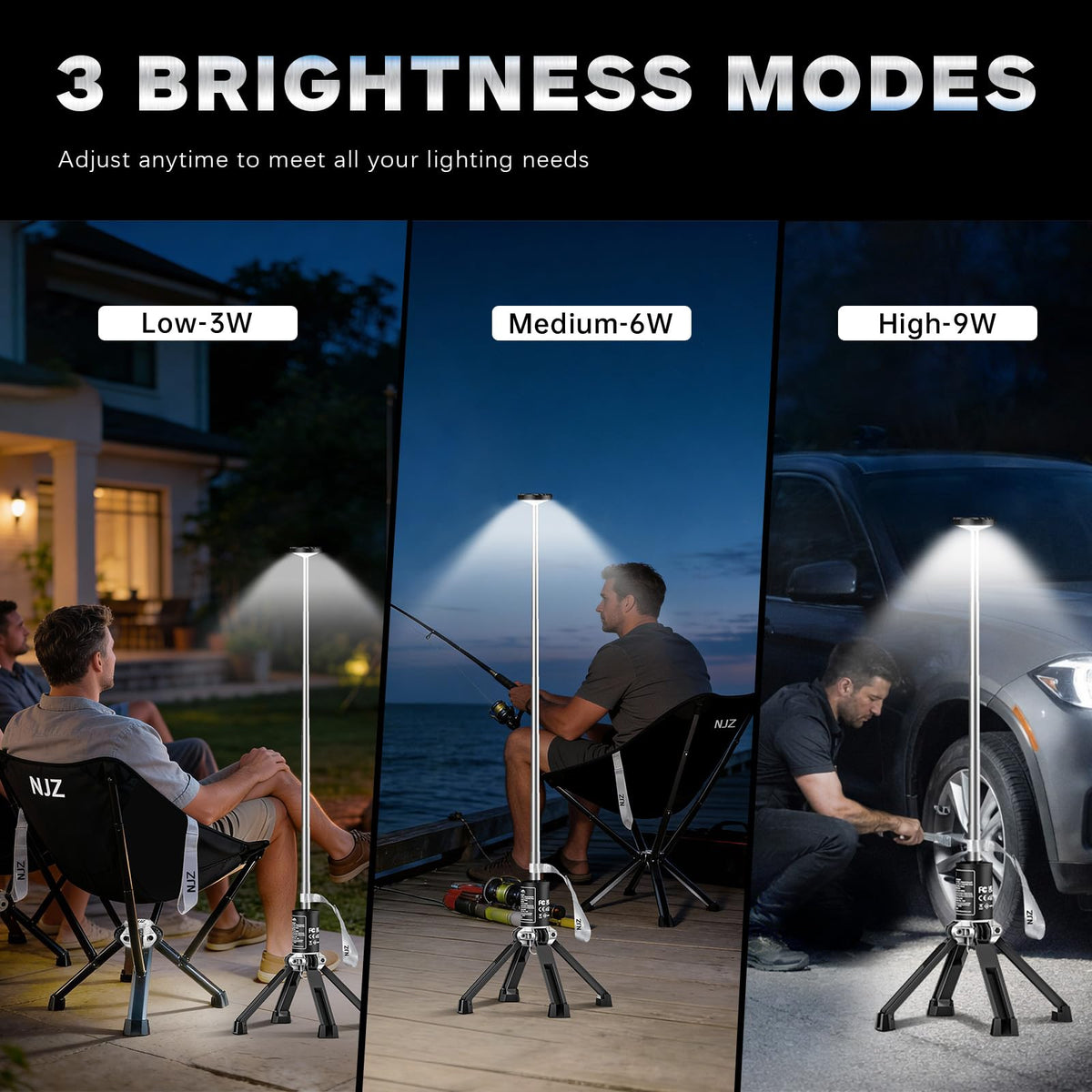 NJZ Rechargeable Camping Light, 20000mAh Telescopic Lantern with Stand, Waterproof Outdoor Light with 3 Brightness Levels for Camping, RV & Emergency