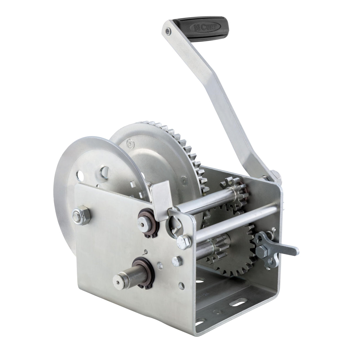 CURT 29526 Hand-Crank 2-Speed Winch, 2,600 lbs, 5.1:1 High, 12.7:1 Low Gear Ratio, 10.6" Handle