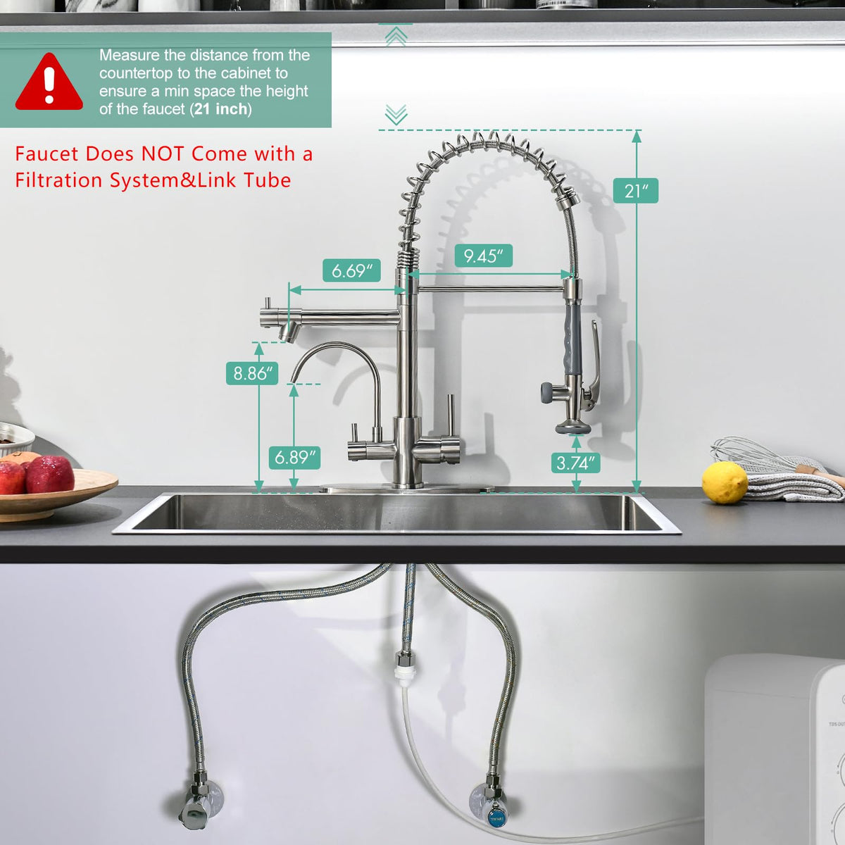 Fapully 3 in 1 Kitchen Faucet with Water Filler and Pull Down Sprayer,Brushed Nickel Commercial Kitchen Sink Faucet with Drinking Water Faucet