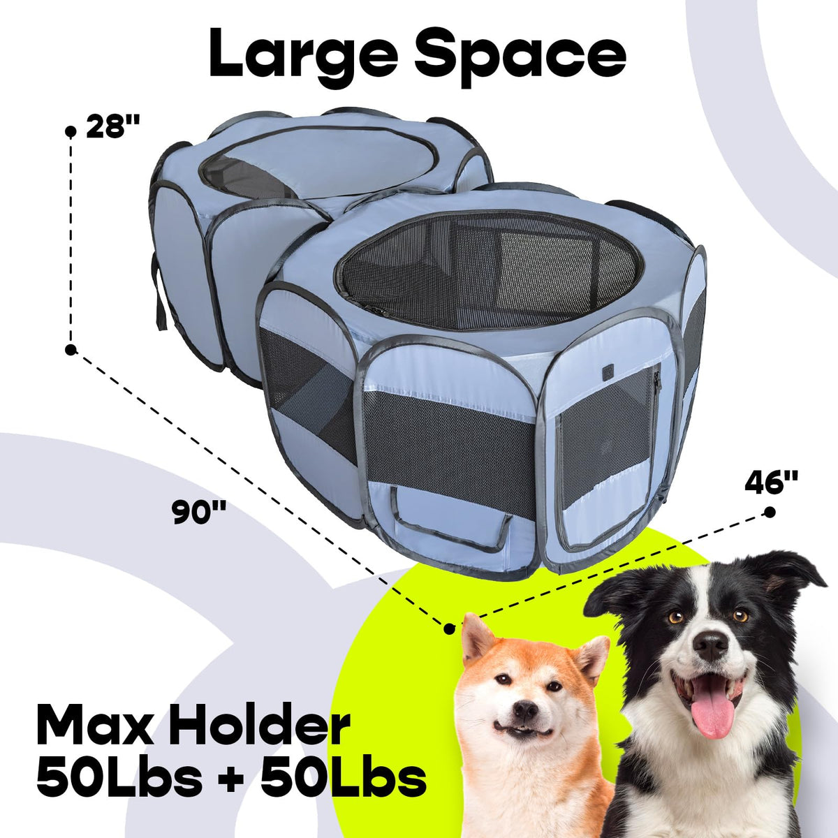 EighteenTek XLarge 2-in-1 Pop up Dog Playpen, Assembly-Free, with Leakproof Pet Pee Pads,Portable Foldable Cat Tent Enclosure Indoor Outdoors Puppy Kittens Small Animals Crates (L, 90" Lx45 Wx28 H)