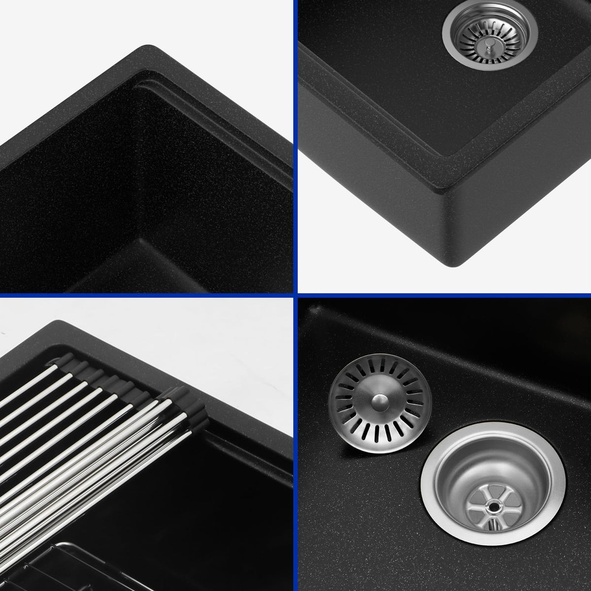 Dcolora 18"x18" Matte Black Bar Sink, Quartz Composite Single Bowl Prep Sink for Small Kitchen, Wet Bar and Kitchen Island, Dual Mount Drop In Undermount Sink with Full Size Wood Cutting Board