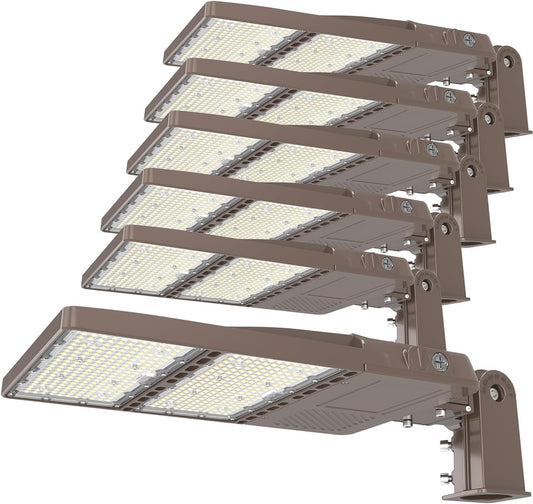 ADUB 480V 320W LED Parking Lot Lights with Photocell, 48000LM 5000K LED Pole Light Outdoor Adjustable Slip Fit, IP65 Flood Light Commercial Sport Court Street Road Lighting, ETL Listed, 6 Pack