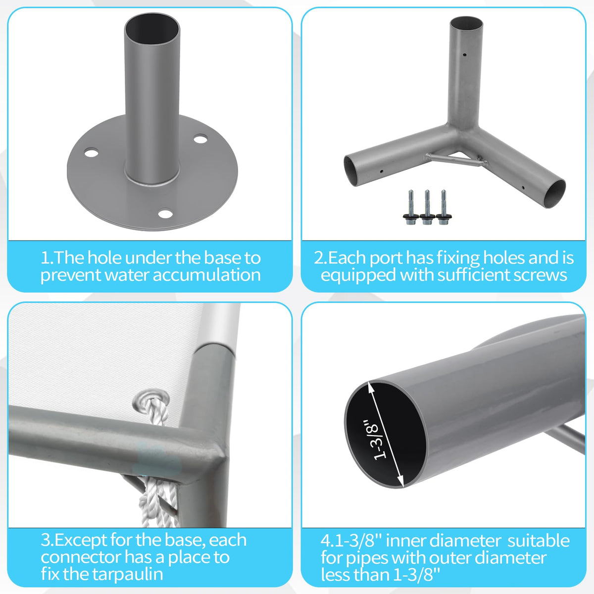 ICITYWALL 8 Leg Carport Kits，Slant Roof Canopy Fitting Kit with 1-3/8" ID, Galvanized Steel Carport Connectors, shed Frame kit DIY Project