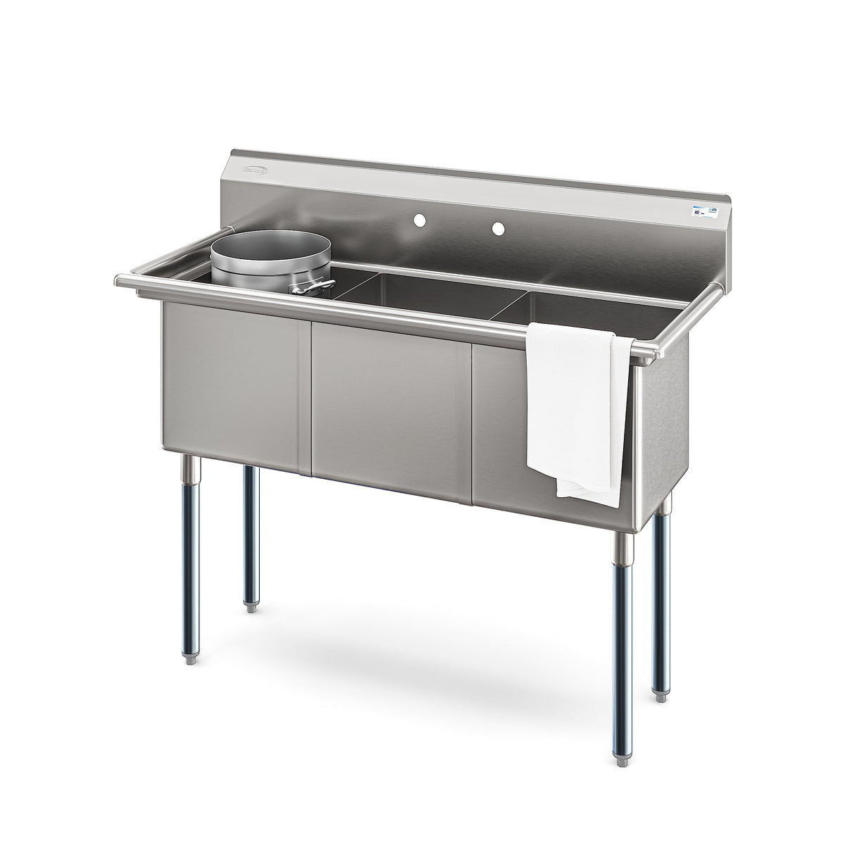KoolMore 51 in. Three Compartment 18-Gauge Stainless-Steel NSF Commercial Kitchen Sink, Bowl Size 15x15x14, with Three Basins and Pre-Drilled Faucet Holes for Restaurants and Cafes (KM-SC151514-N3)