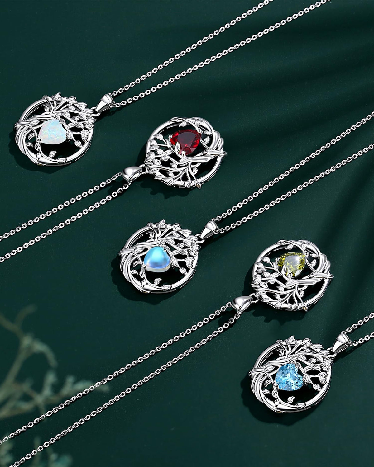 FANCIME Tree of life June Birthstone necklace for women Sterling Silver Tree Jewelry Moonstone Pendant Rainbow Gemstone Anniversary Birthday Christmas Gifts for Wife Mom Her