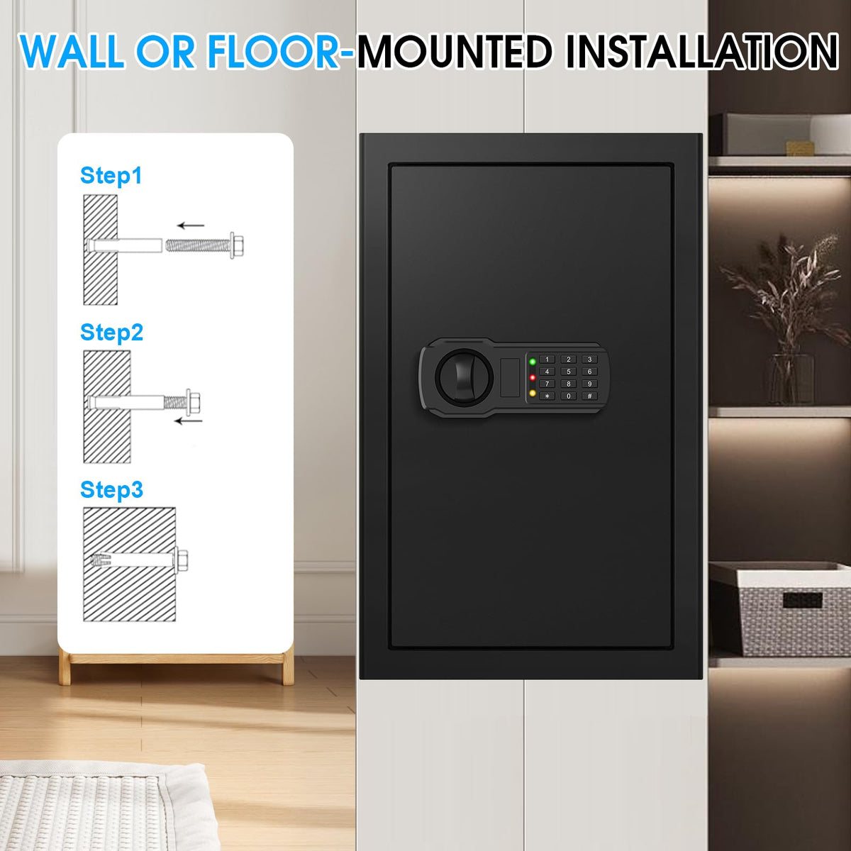 5.2 Cuft Large Home Safes Fire Waterproof, Fireproof Safe Box for Home with Programmable Keypad, Spare Keys and 3 Removable Shelves, Anti-Theft Security Fireproof Document Safe for Money Valuables