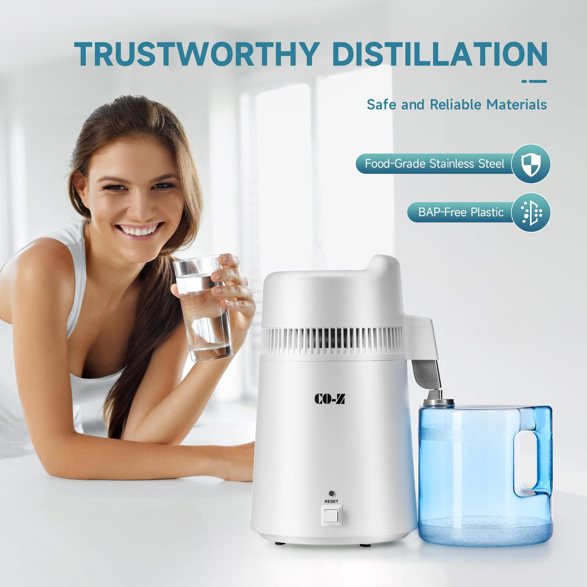 CO-Z 6L Water Distiller, Larger 1.6 Gal Countertop Home Distillers, Distilling Pure Water Machine for Home Table Desktop, Distilled Water Making Machine, Water Purifier to Make Clean Water for Home