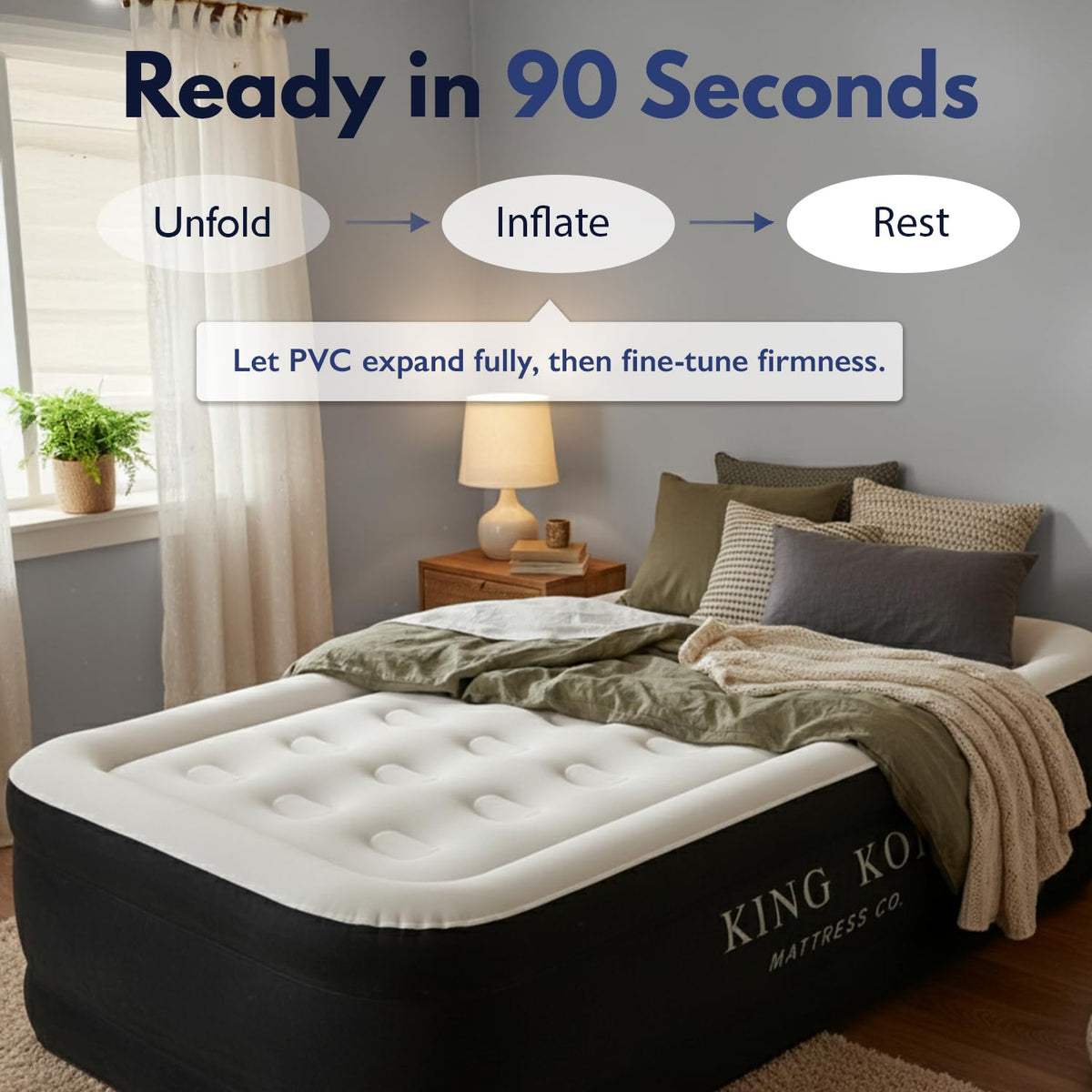 King Koil Plush Pillow Top Luxury Twin Air Mattress with Built-in High-Speed Pump for Camping, Home & Guests - Airbed Inflatable Blow Up Mattress, Waterproof, 1-Year Manufacturer Warranty.