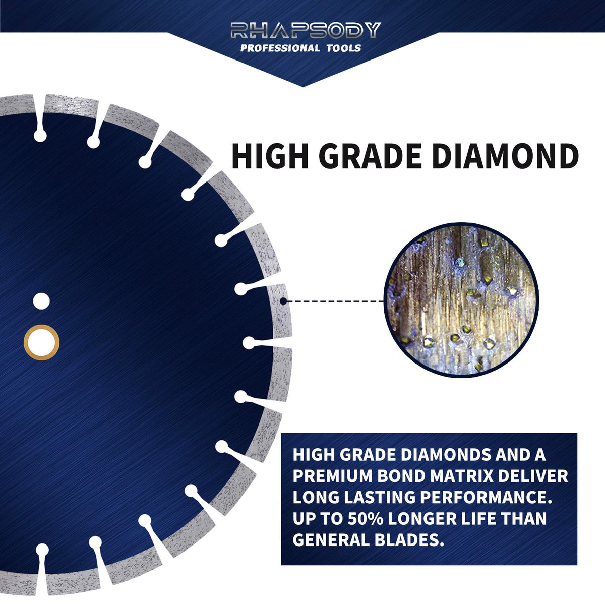 RHAPSODY 9 Inch Diamond Saw Blade, Segmented General Purpose Blade Dry/Wet Cutting Concrete, Granite, Masonry, Brick, Block,7/8"-5/8” Arbor