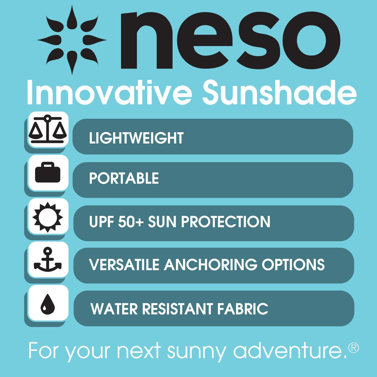 Neso Portable Beach Tent Sun Shelter with Sand Anchor - Lightweight Beach Shade Canopy - Easy Setup for Family Outings - Patented Reinforced Corners - UPF 50+ Sun Protection - 7 x 7ft - Rainbow