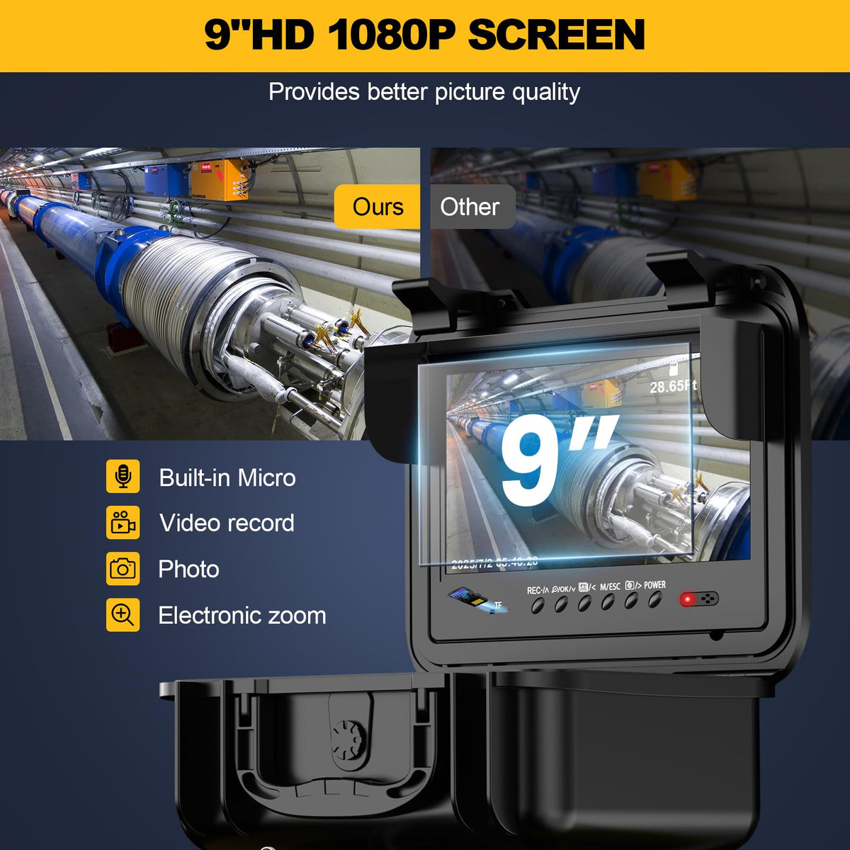 Anysun Self-Leveling Sewer Camera with Distance Counter, 0.28in/7mm Diameter 165ft Cable, 9'' 1080P IPS Screen, Pipe Inspection Camera with DVR Recording-32GB