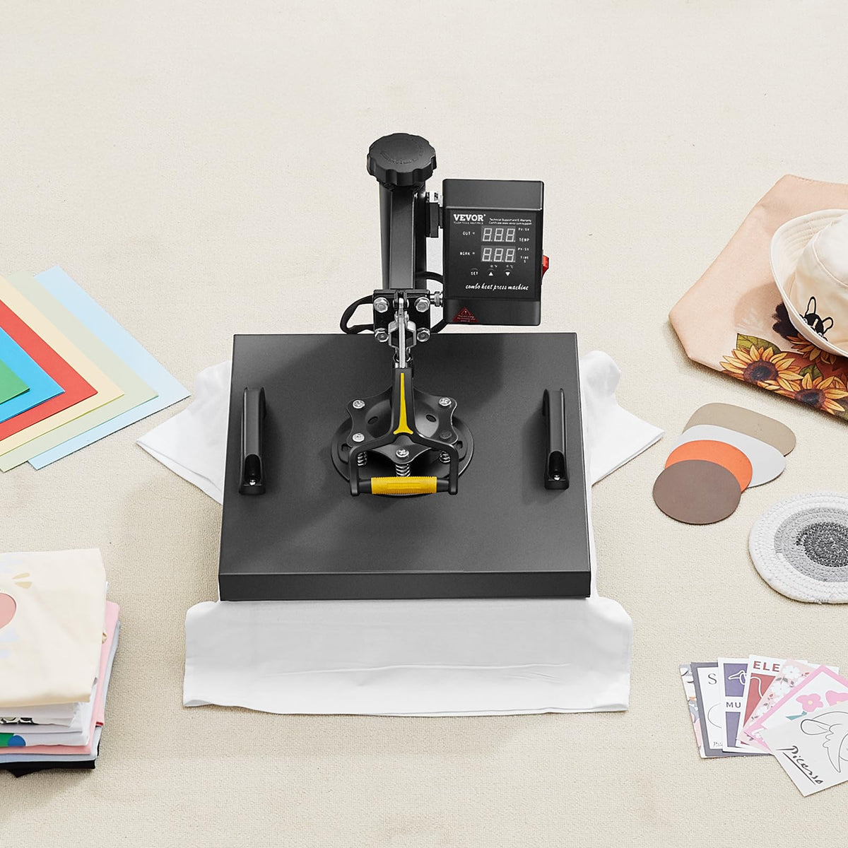 VEVOR 2 in 1 Heat Press Machine for T Shirts and Hats, 15x15 Inch Professional Swing Away Digital Tshirt Press Machine for Sublimation, Vinyl, Heat Transfer Projects