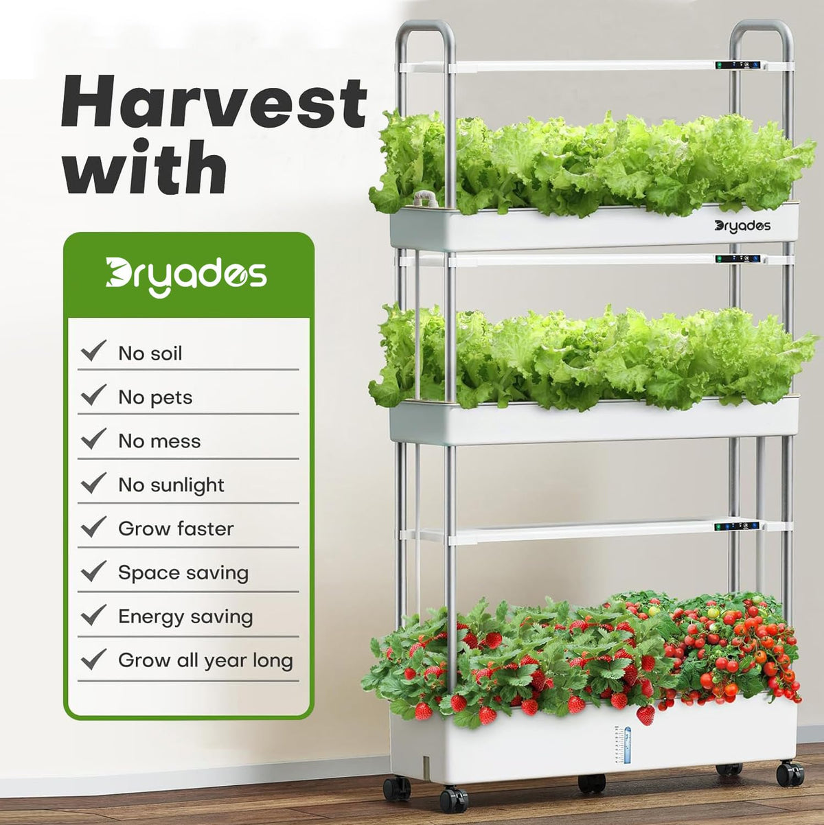 Large Hydroponic Tower Garden System White, 90 Pod Vertical Indoor Growing Kit with LED Grow Light, Auto Circulating Water System, 40L Planter