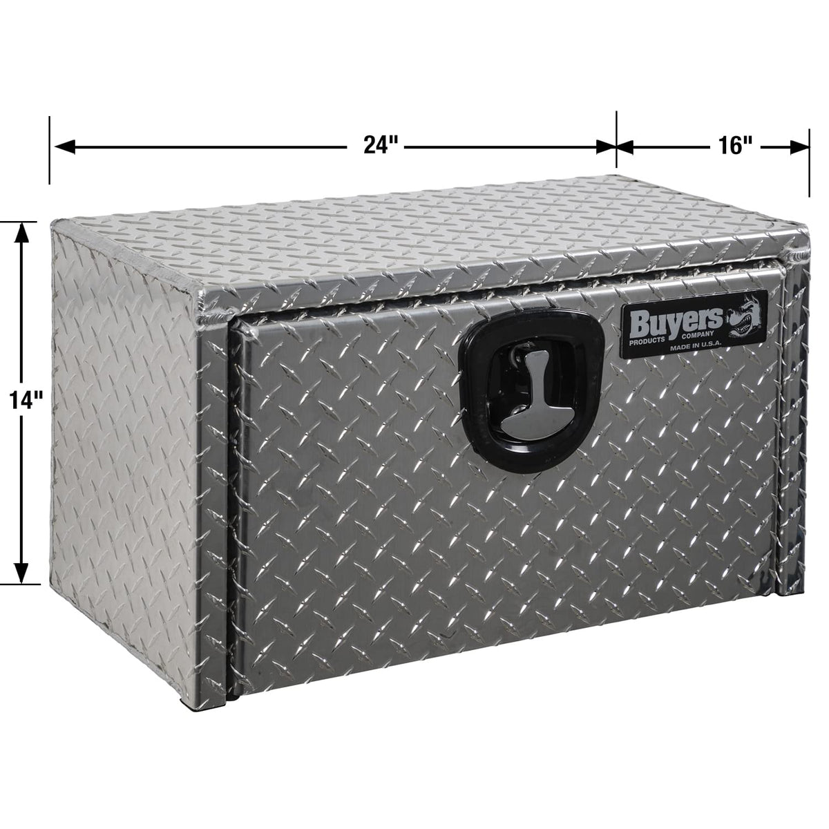 Buyers Products 1705160 Diamond Tread Aluminum Underbody Truck Tool Box, 14 x 16 x 24, Made in USA, .100 in. Thick, Corrosion Resistant, Locking Compression Latch, Secure Storage for Work Trucks