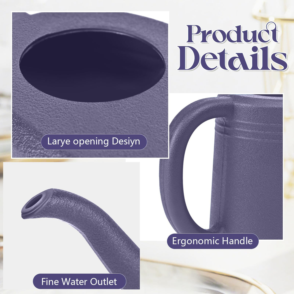 VKPLITE Grip Watering Can for Garden Indoor Plants Outdoor Plant House Flower - 1/4 Gallon - Purple