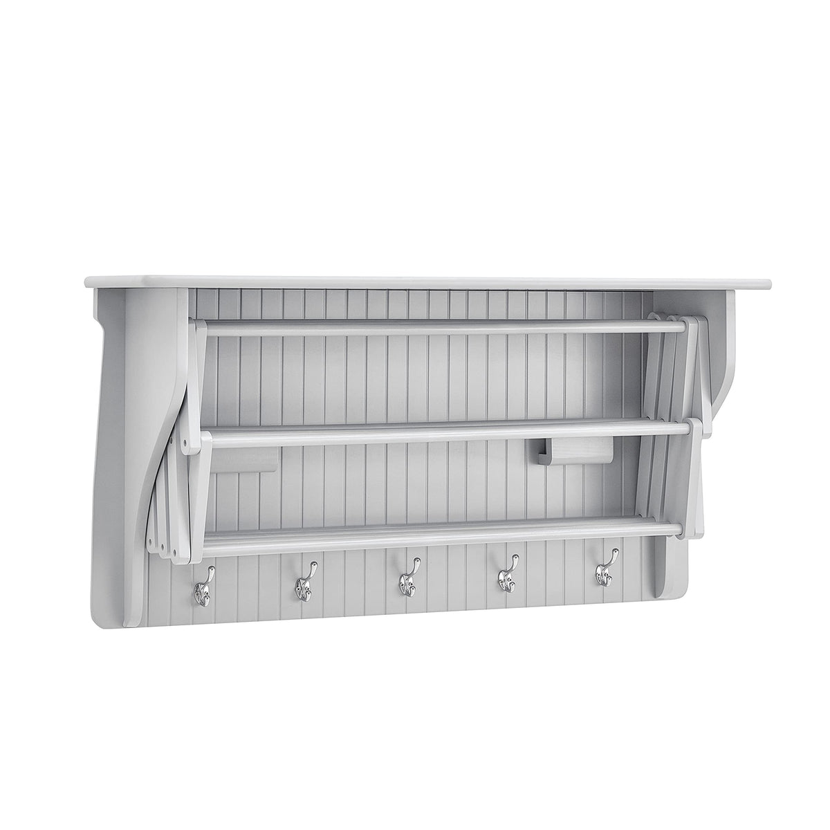 Danya B Accordion Clothes Drying Rack, Retractable, Wall Mounted Towel Rack and Hooks for Clothes and Towels for use in Laundry Room or Garage - White