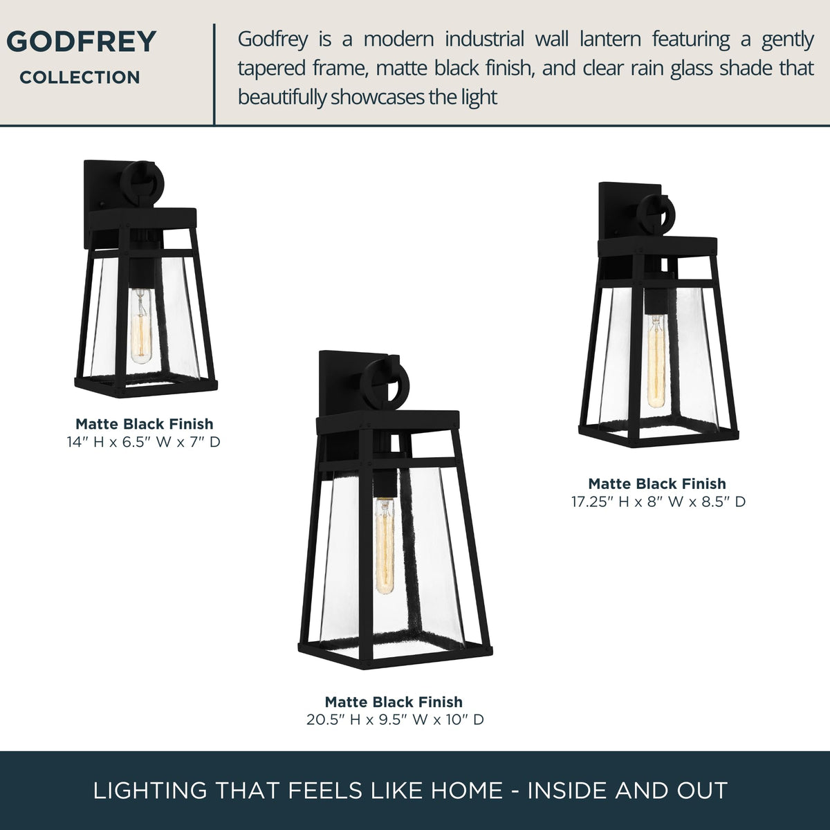 Quoizel Godfrey Outdoor Wall Lantern, Coastal Armour 17 Inch 1-Light Matte Black Transitional Wall Sconce, Clear Rain Glass, 100W, Decorative Outside Lights for Patio, Porch, Garage or Yard