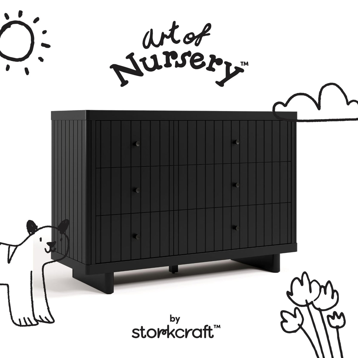 Storkcraft Kyoto 6 Drawer Dresser (Black) - GREENGUARD Gold Certified, Sturdy Wood Dresser for Nursery & Kids' Bedroom, Safety Interlocking Drawer System, and Easy Assembly with Pre-Installed Tracks