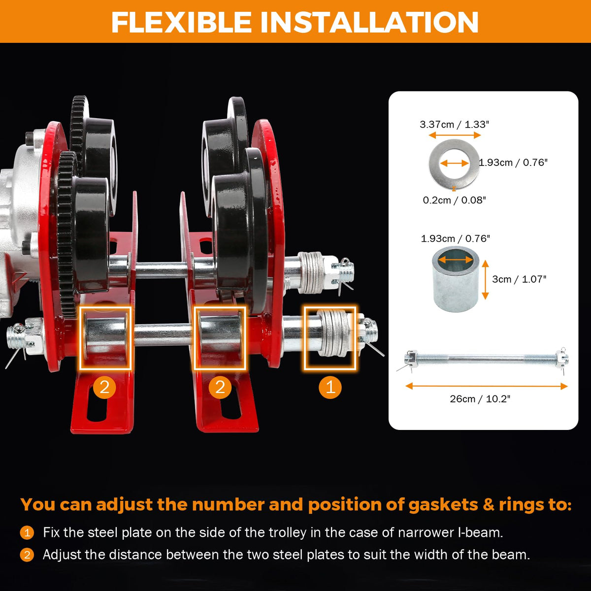 BEAMNOVA 1 Ton Electric I Beam Trollley for Hoist + Manual 4-Wheel I Beam Trolley for Hoist
