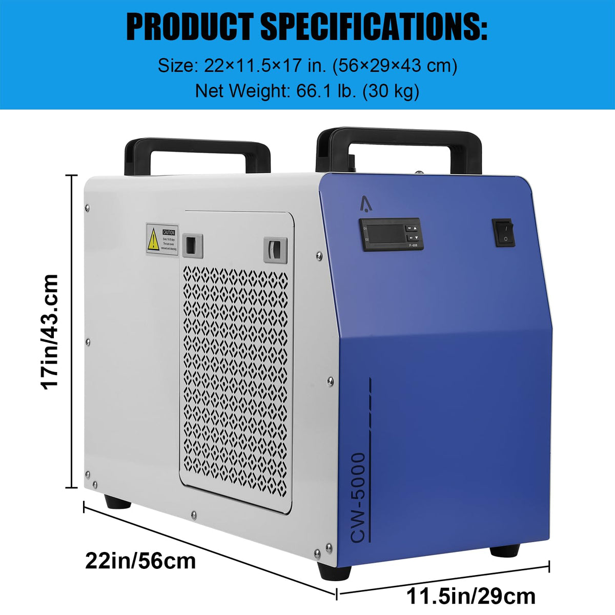 Garvee Industrial Water Chiller CW-5000, 7L 1.14HP 2.6gpm Thermolysis Type Water Cooling System for 40W 50W 60W 70W 80W 90W 100W CO2 Laser Engraving & Cutting Machines,Cools 3868 Btu/h, 110V