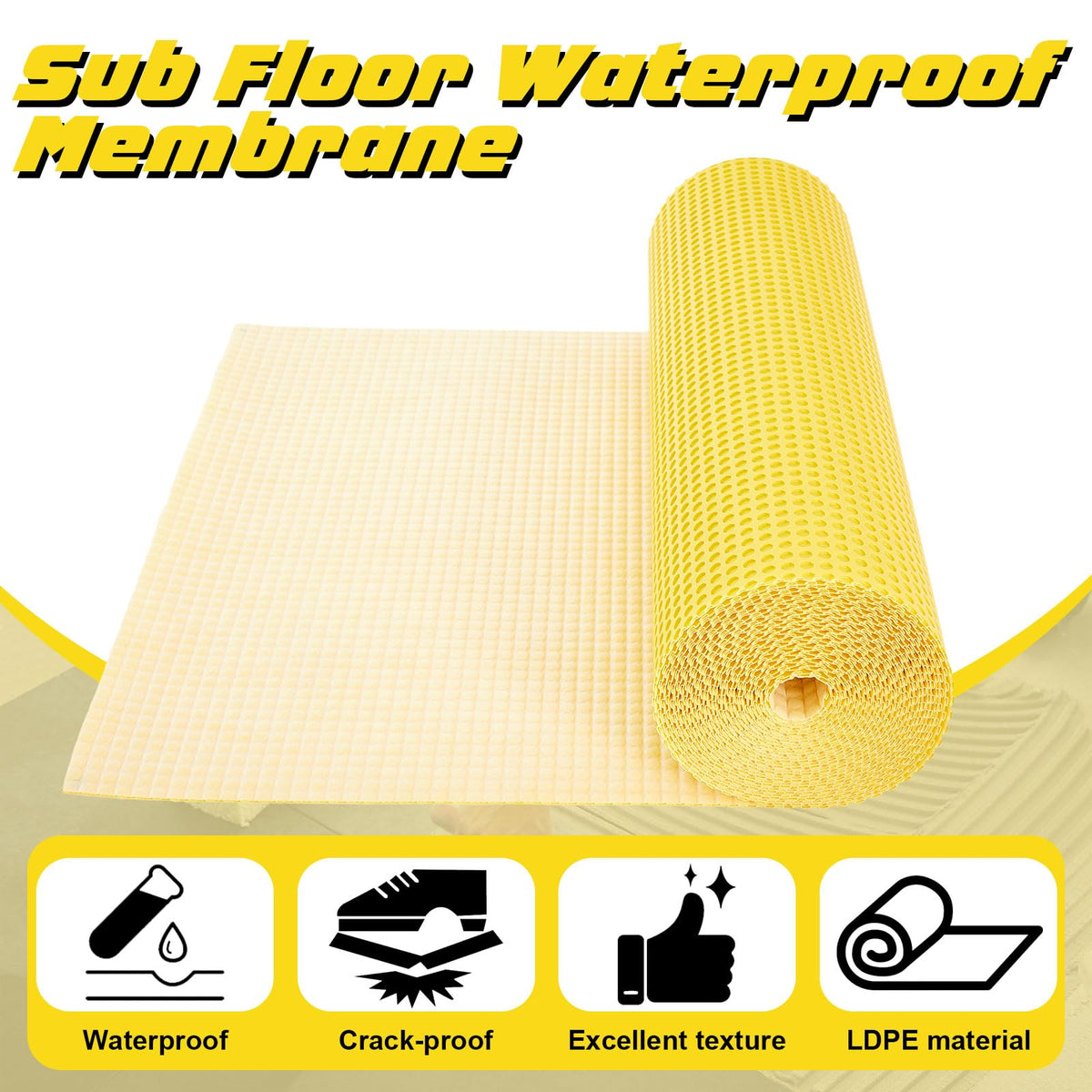 Nuanchu 1/8" Thick 161.44 Sq. ft. Uncoupling Membrane for Tile, Dimple Drainage Matting, Moisture Barrier Foundation Wrap Floor Underlayment Sub Floor Waterproof for Bathroom Shower Kitchen Basement
