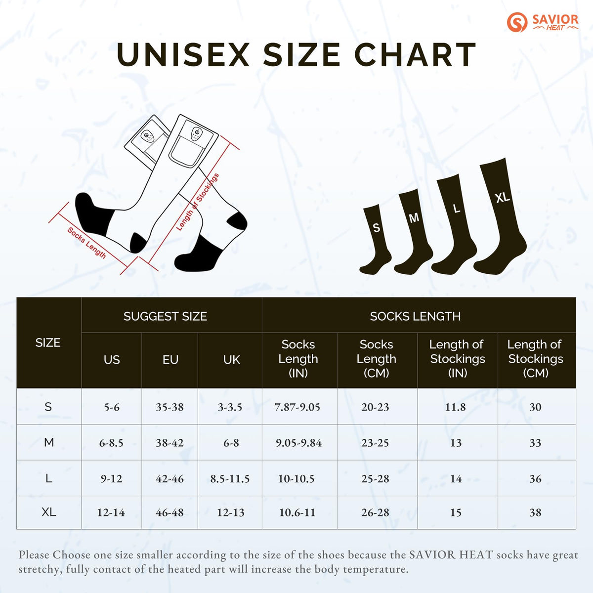 SAVIOR HEAT Heated Socks for Men Women, App Control Merino Wool, 7.4V Rechargeable Electric Battery Ski Socks, Smart Safety 3 Heat Levels for Winter Skiing Hunting Work Hiking Riding Fishing (Large)