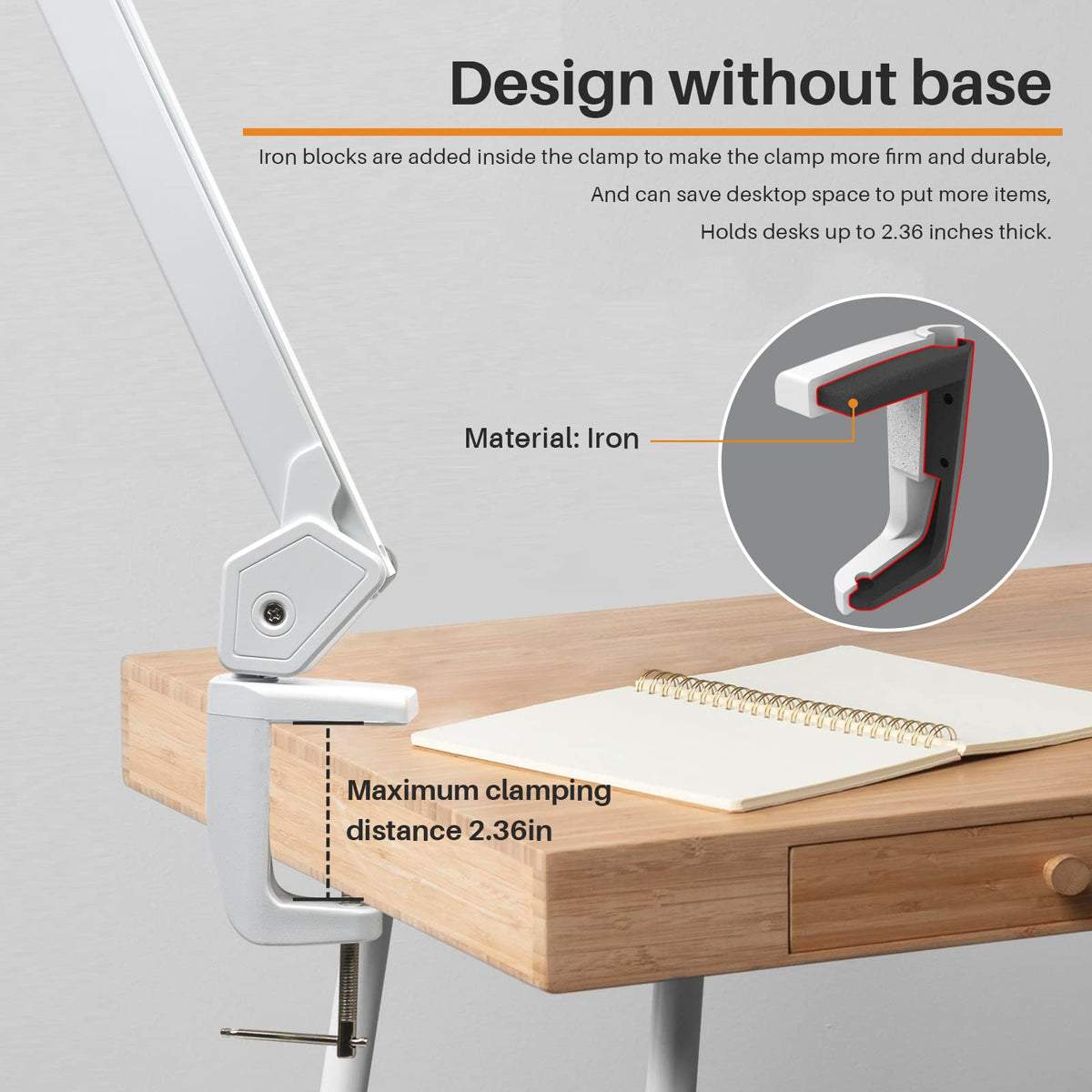 Bemelux LED Architect Desk Lamp with Clamp, Metal Swing Arm 2000 Lumens Dimming Office Table Lamp for Task Work Drafting Reading Desktop, 234 LEDs,24W, 5 Color Temperatures Workbench Lamp(White,24CCT)