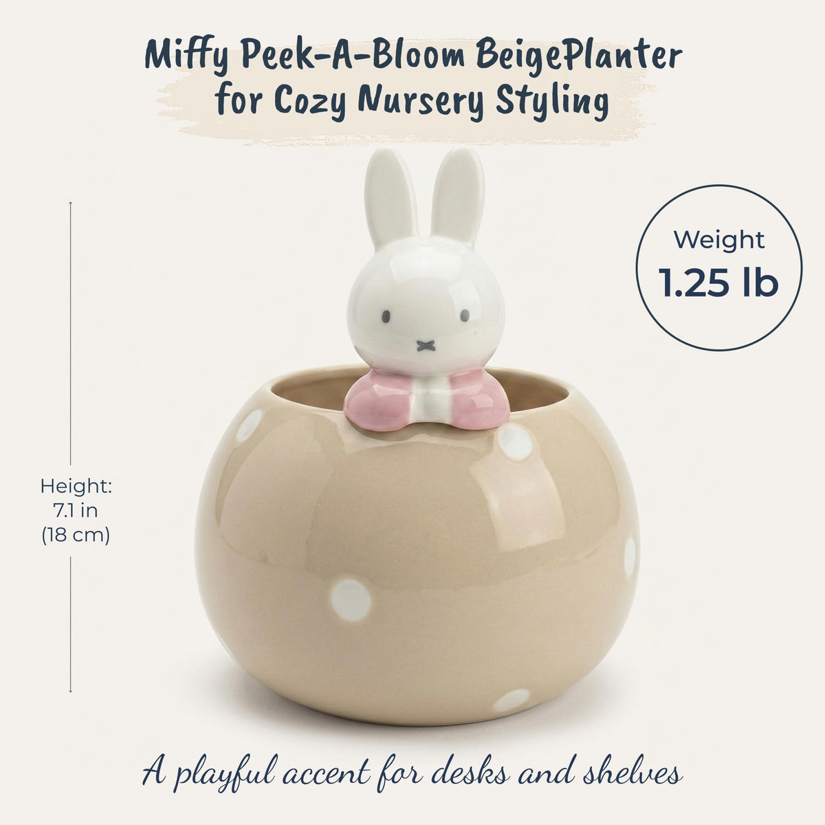 Miffy Peek-A-Bloom Planter, Beige, 6.625" L x 6.625" W x 7.125" H Created by Blue Sky Clayworks