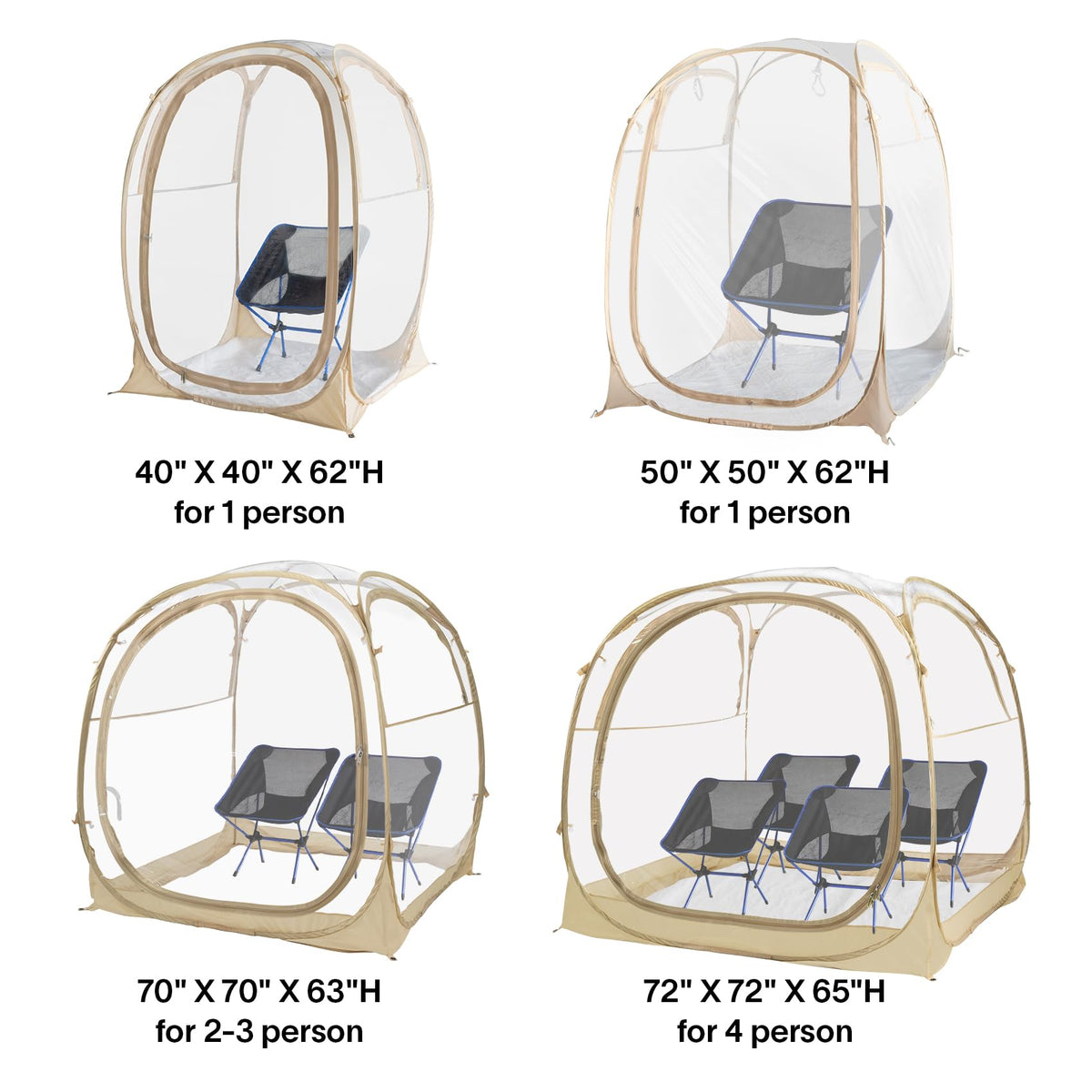 EighteenTek® Pop Up Weather Pod, Sport Pod with Attached Floor, 360° Clear View, UPF 50+ UV Protection, Waterproof All-Weather Instant Shelter for Sports Camping Fishing 70"x70"x63"H