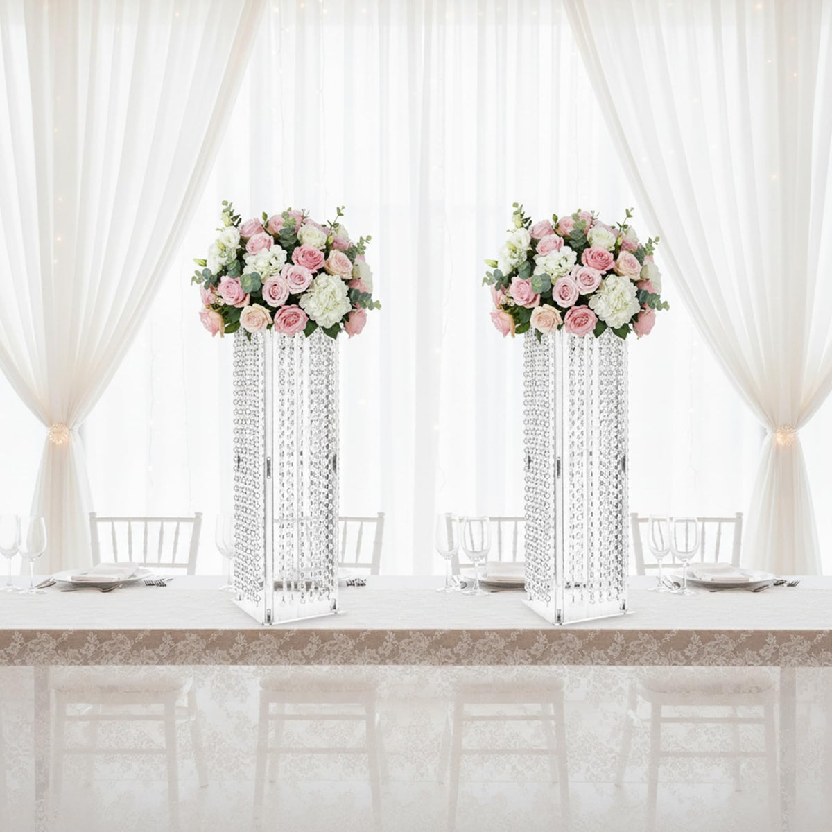Lovecat Set of 2 Acrylic Vases, Wedding Centerpieces for Table, Clear Columnar Flower Stands, Flower Display Racks, Tall Chandelier Vases for Birthday Party Wedding Home Decor (23.6" x2pcs)