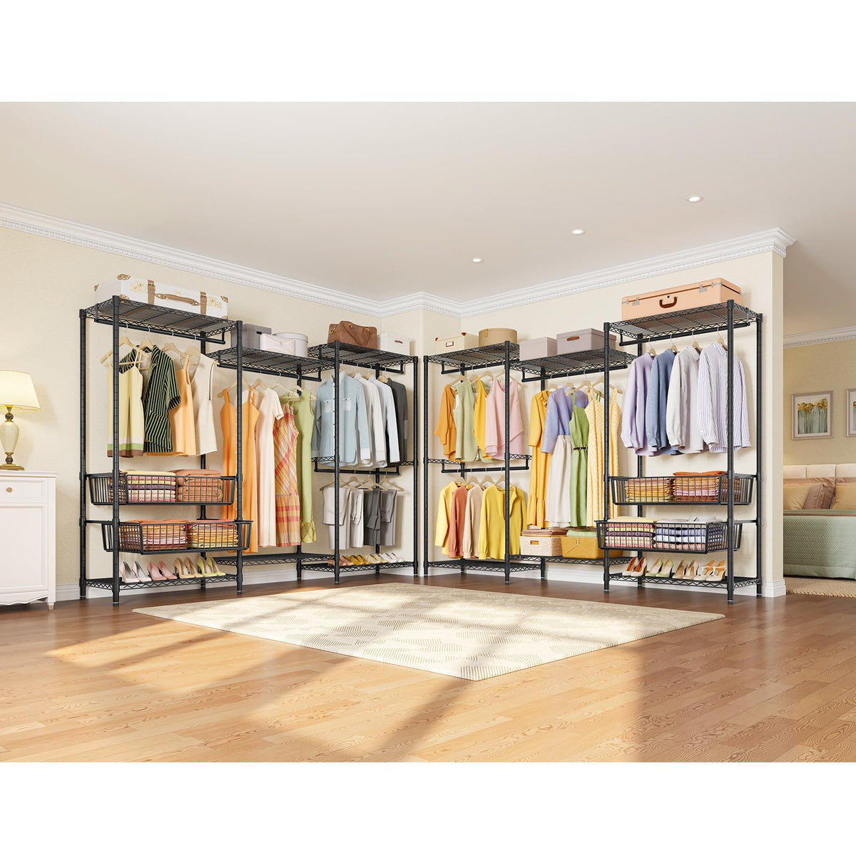 VIPEK V10 Garment Rack Large Size Heavy Duty Clothes Rack with Hanging Rods, Adjustable Shelves & 2 Slid Storage Baskets, Wire Clothing Rack 68.9" W x 15.7" D x 76.4" H, Max Load 920 LBS, Black