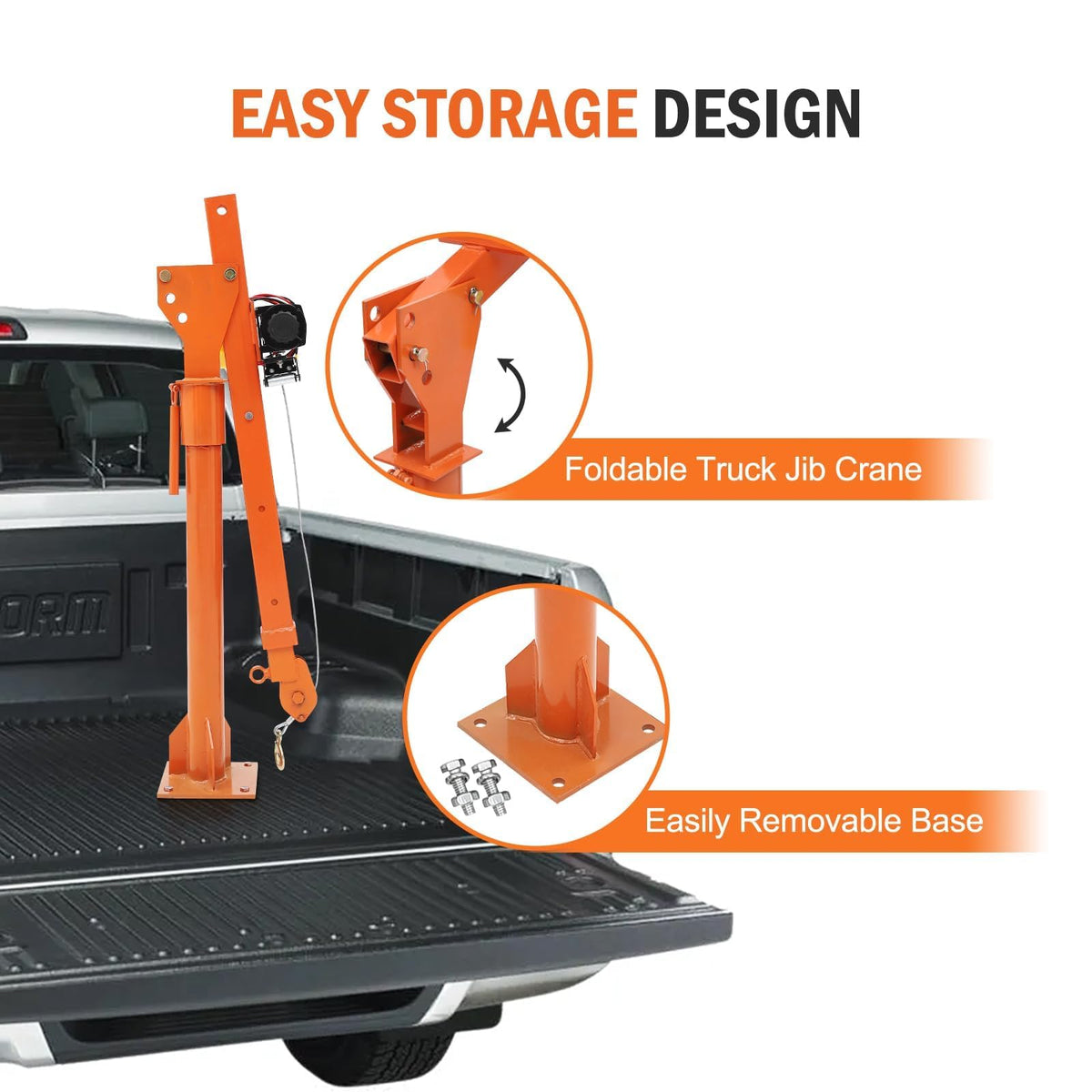 Garvee 1100 LB Electric Truck Crane,360° Swivel Heavy Duty Folding Jib Crane with 3500 LB Winch, Adjustable Height/Length Boom for Pickup Mounting - Construction, Farming, Industrial Lifting Solution