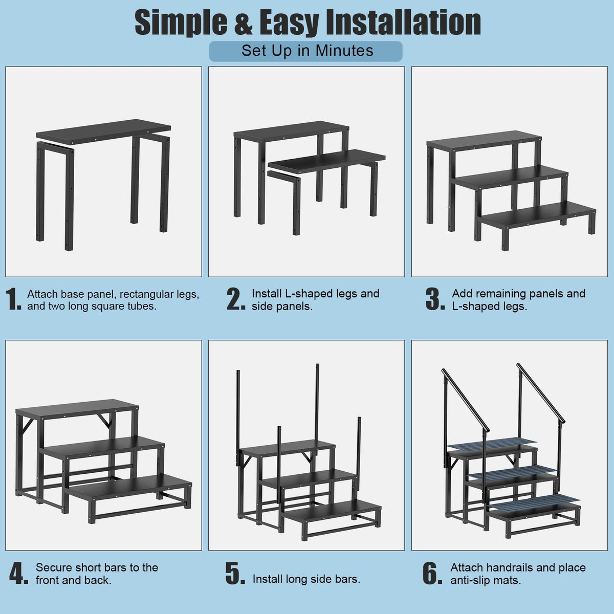 RV Steps with 2 Handrail, 4-Step Heavy Duty Hot Tub Steps, Non-Slip Outdoor Spa Steps for RV, Camper, Trailer, Mobile Home, Porch, Portable Ladder Stairs with Anti-Slip Mats (4 Steps with 2 Handrail)