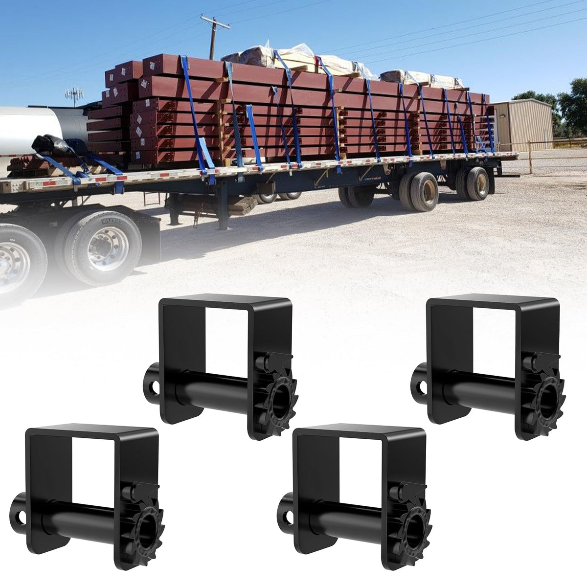 2026 Upgraded Sliding Winch for Utility Trailer,4 PCS Standard Sliding Tie Down Winch for Flatbed Semi Truck,for Use w/ 4 Inch Straps, Trailer Cargo Control,Black Powder Coated