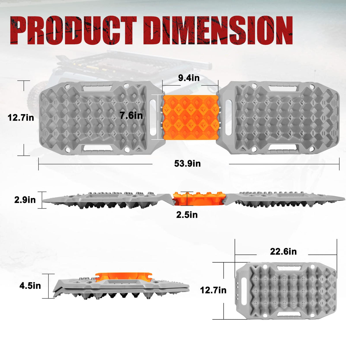 BUNKER INDUST Offroad Traction Boards with Jack Base + 3/4in×20ft Kinetic Recovery Rope with 2 Soft Shackles Kit