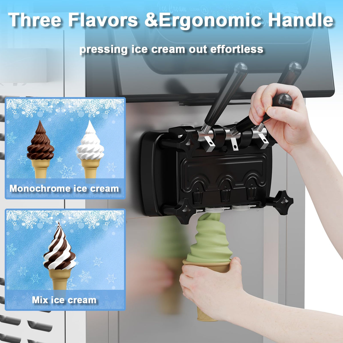 PioneerWorks Commercial Ice Cream Machine, 20-28L/H Yield, 2200W 7L X 2 Capacity, LCD Display, Auto Clean Adjustable Hardness 3 Flavor for Restaurant Snack Bars