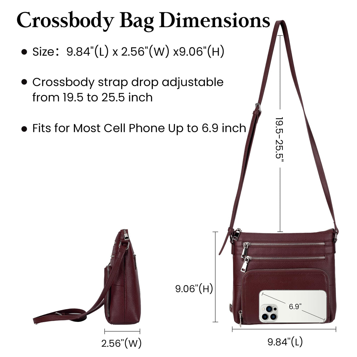 befen Genuine Leather Crossbody Purses for Women, Ladies Anti-Theft Medium Crossbody Shoulder Bags with Built in RFID Blocking Wallet Burgundy Red
