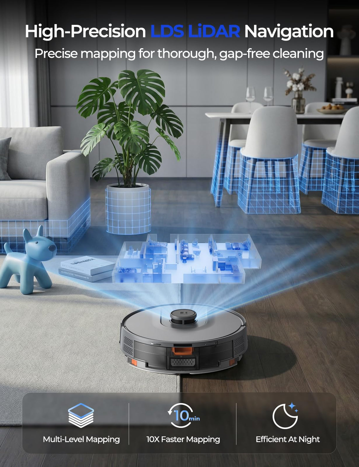 Redroad Robot Vacuum 20,000 Pa Robot Vacuum Mop,120Day Self Emptying Vacuum Robot,Lidar Navigation,5G 2.4GWiFi APP Aspirateur Robot,Self-Charging Robot Vacuums for Pet,Floor,Carpet GrayR11