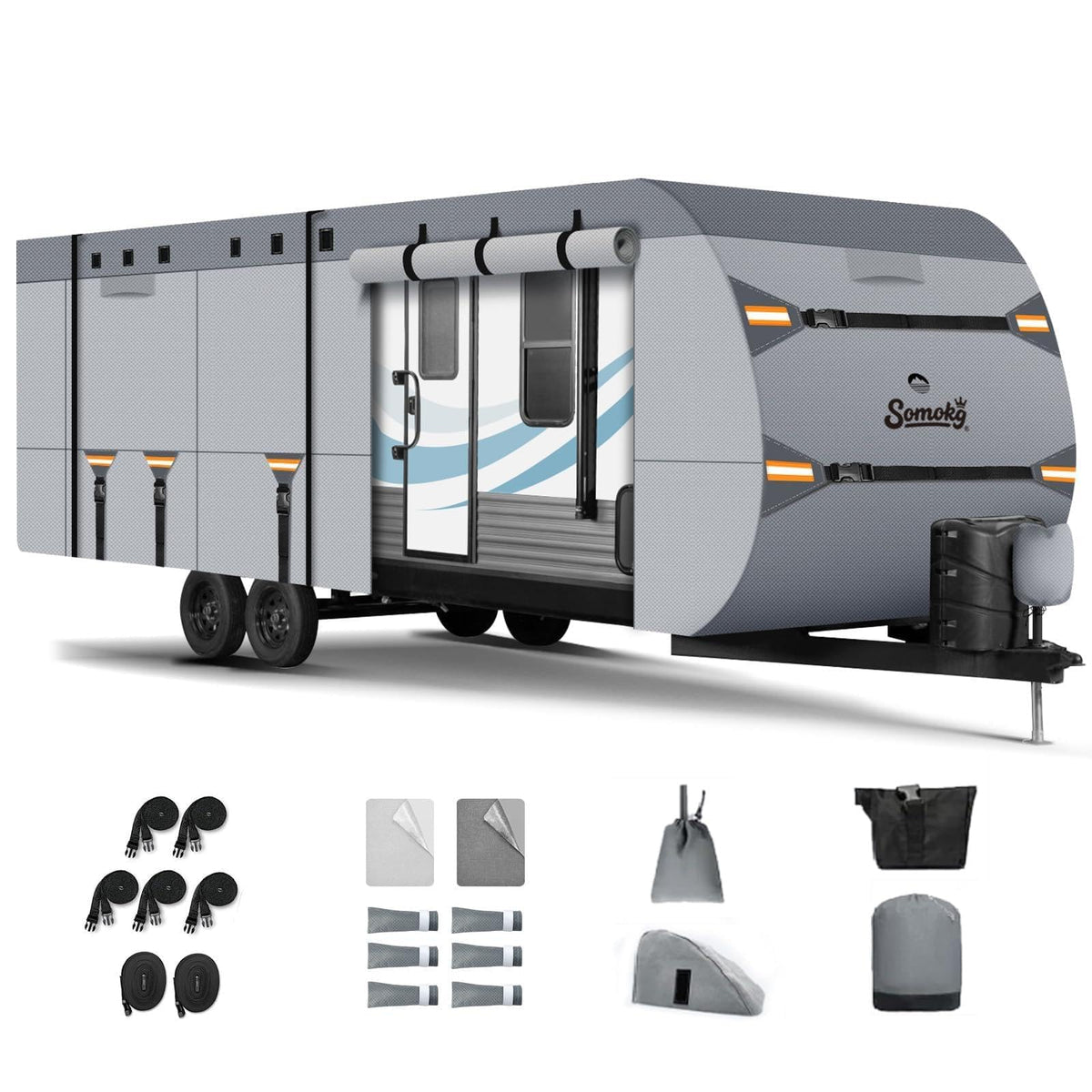 Upgrade 7-Layer Heavy Duty RV Cover 33-35 FT | Fits RVs with Roof Top A/C | All-Weather Travel Trailer RV Cover for Snow & Wind Protection | Rip-Stop Camper Cover with 5+2 Straps