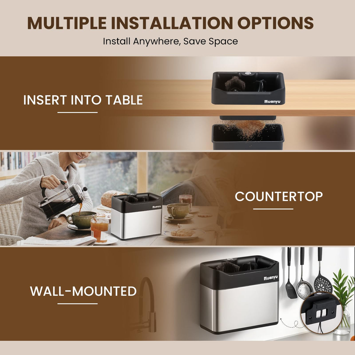 Huanyu Electric Coffee Bean Grinder 250G Automatic Burr Grinder Green and Huanyu Electric Espresso Portafilter Cleaner with Dual Brush Heads and Three Scrapers Bundle