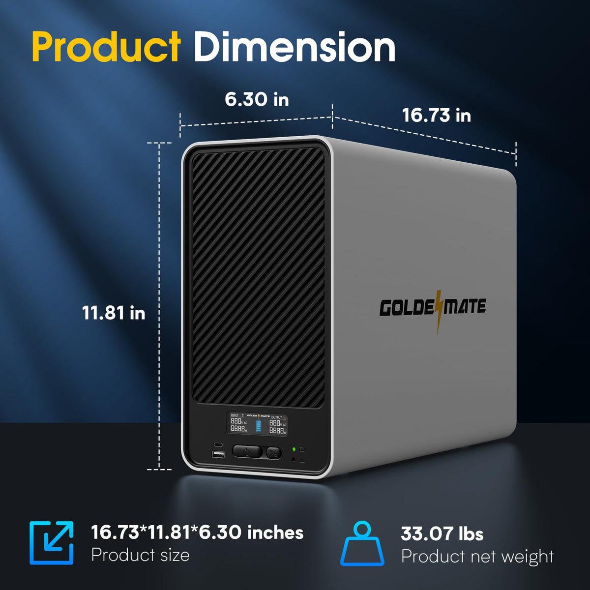 GOLDENMATE 1500VA/1200W Lithium UPS Battery Backup and Surge Protector, Backup Battery Power Supply with LiFePO4 Batteries(296Wh), AVR, Line Interactive Sinewave UPS System, 8 Outlets, LCD Display