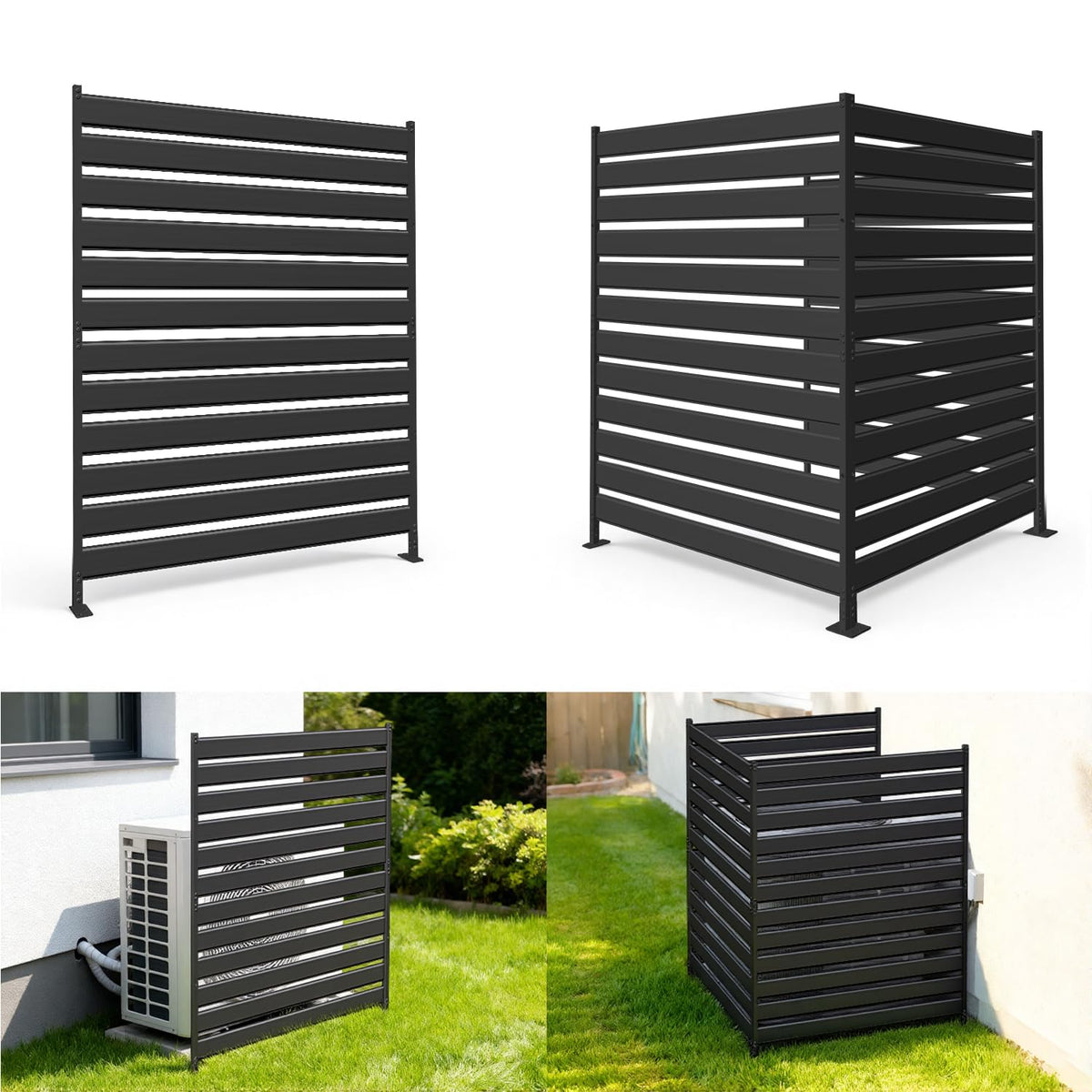48" H×38" W（2 Panels） No Dig Metal Privacy Fence Panels for Air Conditioner Units, Can Also Hide The Pool Equipment, Black Outdoor Rustproof Trash Cans Privacy Screen
