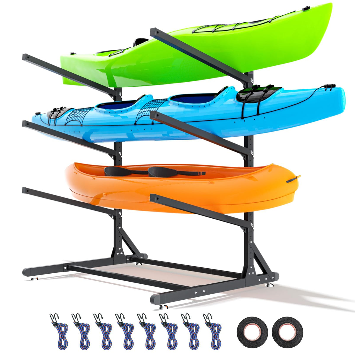 RDCMKL Freestanding Kayak Storage Rack for Outside, Heavy Duty Kayak Storage Hanger for Garage, Adjustable Kayak Stand Outdoor, Canoes, Surfboard & Paddleboard (3 Levels)