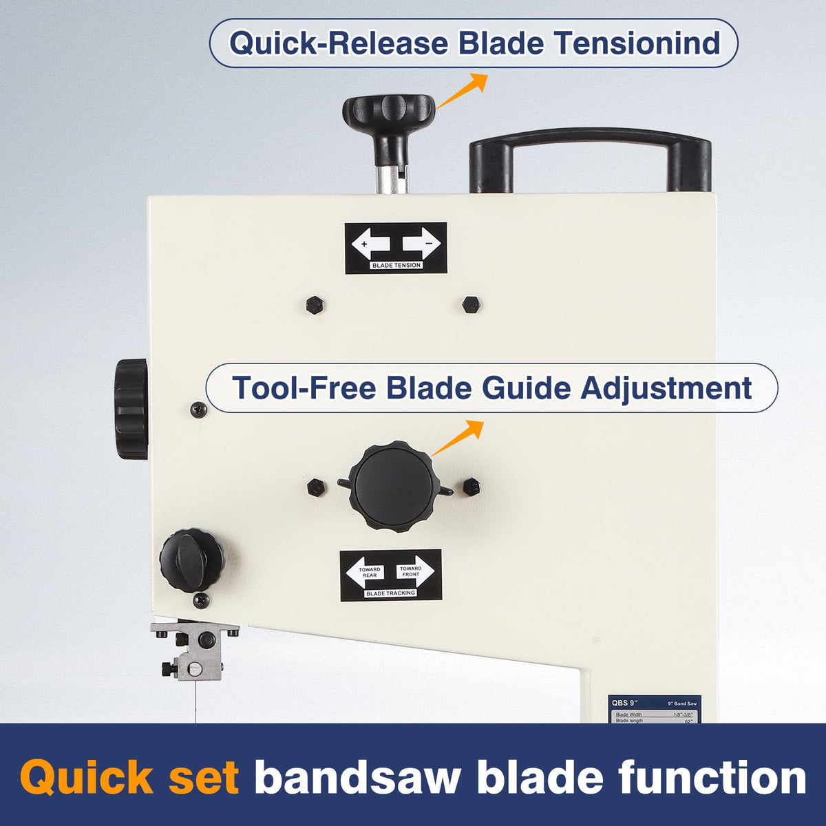 QD-KYOHO Band Saw, Portable 9-Inch Bandsaw for Woodworking, 2526 FPM Benchtop, 1/3 HP(output), 120 V 2.5-Amp Motor, Band Saws with Cast-Aluminum Worktable with Scale, Steel Bandsaws with Miter Gaug