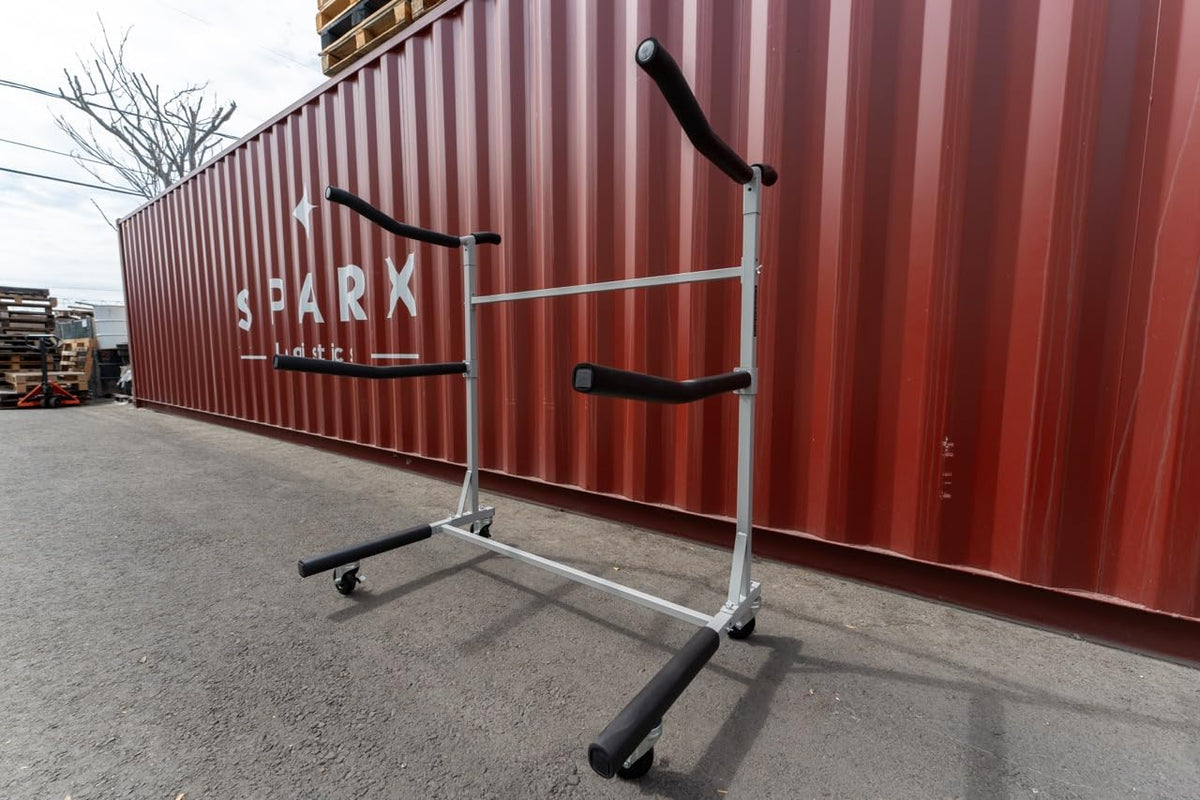 SPAREHAND Freestanding Triple Storage Rack - Heavy Duty G-C4 Caster Wheels with W/Brake - Tri-Level Rack System for 3 Kayaks, SUPs, Canoes, & Paddleboards - Suitable for Indoor & Outdoor